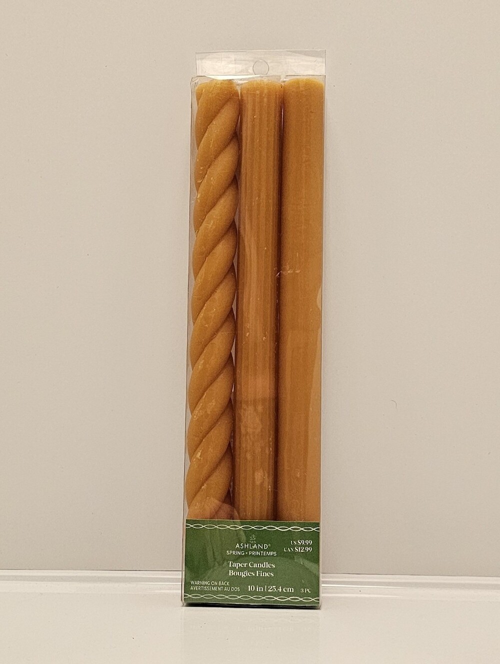 Set of 3 Harvest Gold Wax 10" Taper Candles